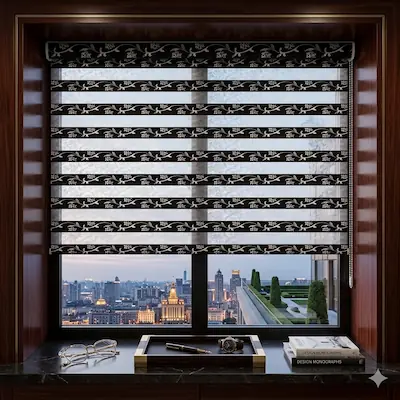Charcoal Black Printed Duplex Blinds