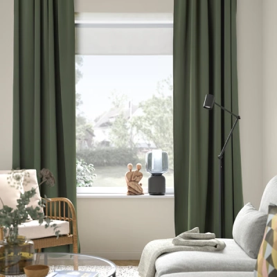 Blackout curtains dark green with heading tape