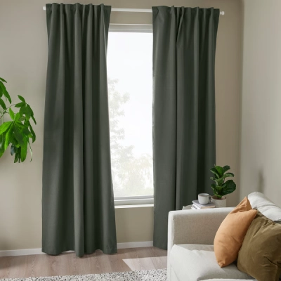 Blackout curtains green with heading tape