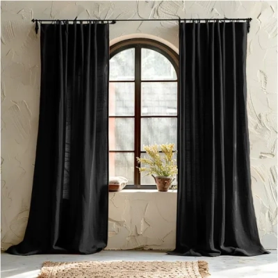 Custom Linen Blackout Curtains – Black