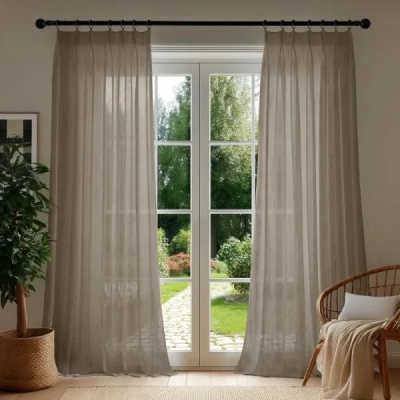 Linen-Look Foil Sheer Curtains