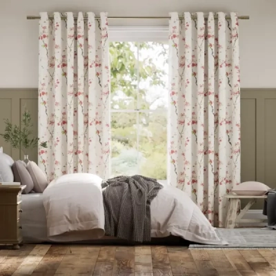 Pink Floral Silk Curtain