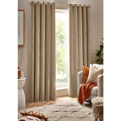 Heavy Chenille Natural Beige Eyelet Curtains