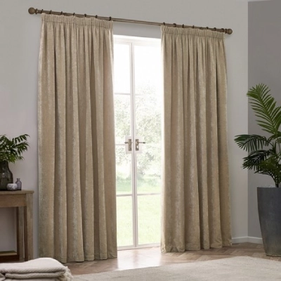 Heavy Chenille Natural Beige Pencil Pleat Curtains